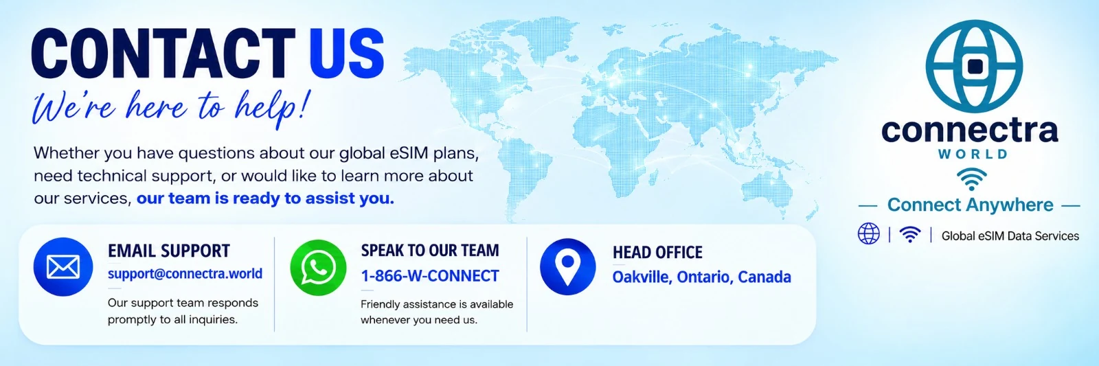 Contact Connectra.World — we're here to help